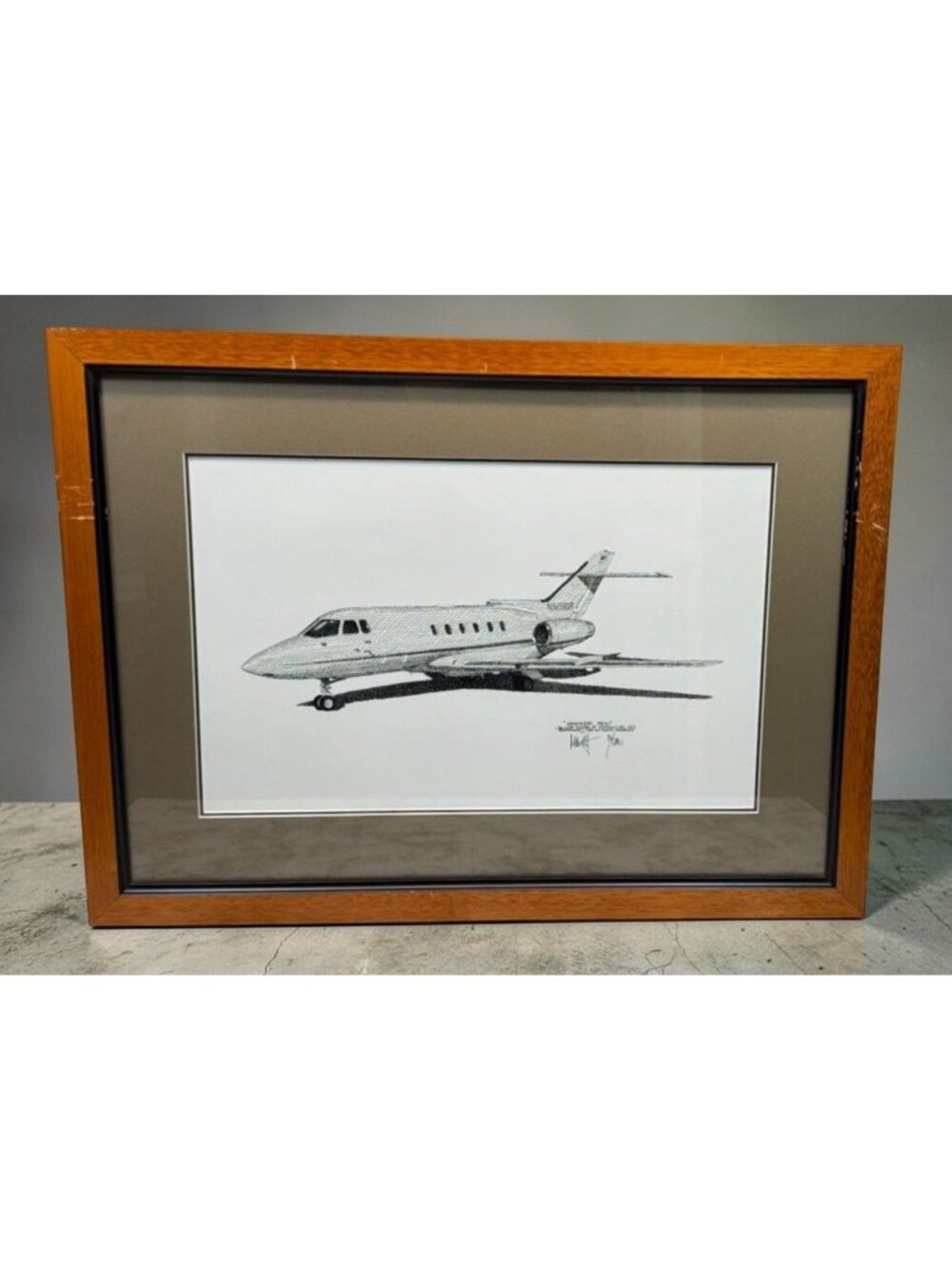 Joe Milich Hawker 800 Aviation Sketch Signed Limited Edition Print Framed 23.5"